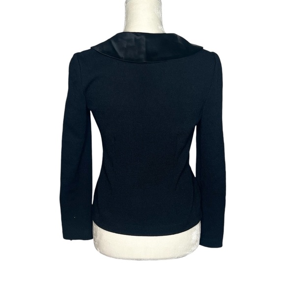 St. John Evening silk collar cardigan black size 2 vintage - Picture 3 of 7